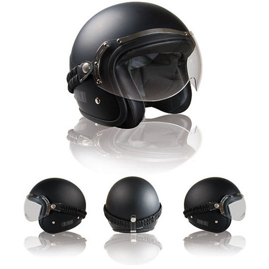 Motorcycle Helmet Jet Custom Fiber BARRACUDA Classic Matt Black With Visor Elastic