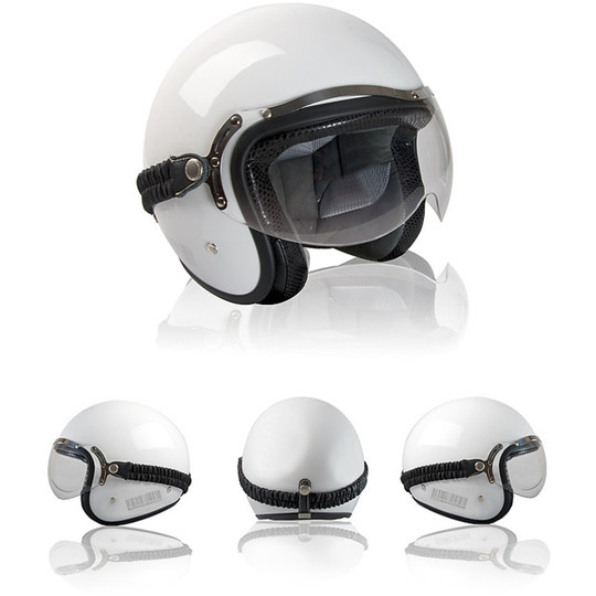 Motorcycle Helmet Jet Custom Fiber BARRACUDA Classic White Finish With visor Elastic