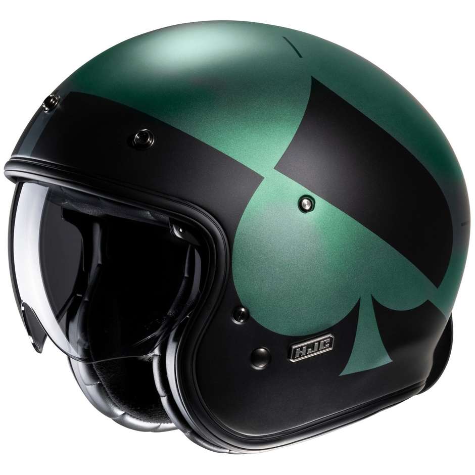 Motorcycle Helmet Jet Custom Hjc V31 KUZ MC4SF Matt Black Green