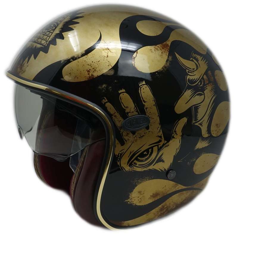 Motorcycle Helmet Jet Custom Premier VINTAGE BD GOLD