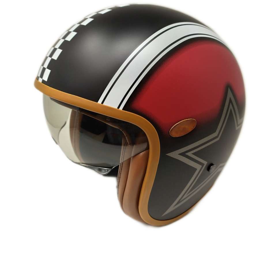 Motorcycle Helmet Jet Custom Premier VINTAGE MR STAR RED Limited Edition