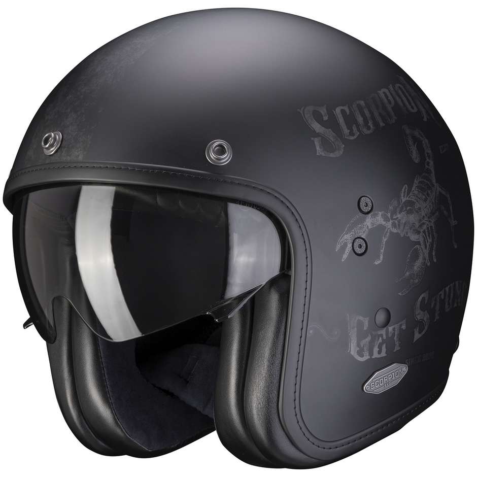 Motorcycle Helmet Jet Custom Scorpion BELFAST PIQUE Matt Black Silver