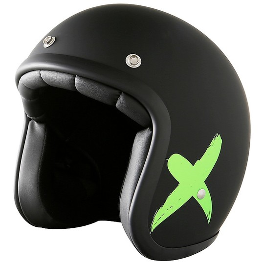 Motorcycle Helmet Jet Custom Stormer PEARL X-Rider Black Green Fluo Matt
