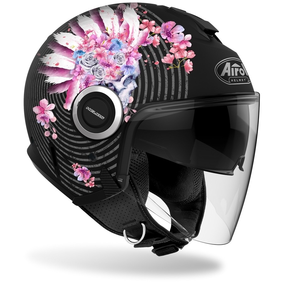 Motorcycle Helmet Jet Double Visor Airoh HELIOS Mad Black Pink Opaque
