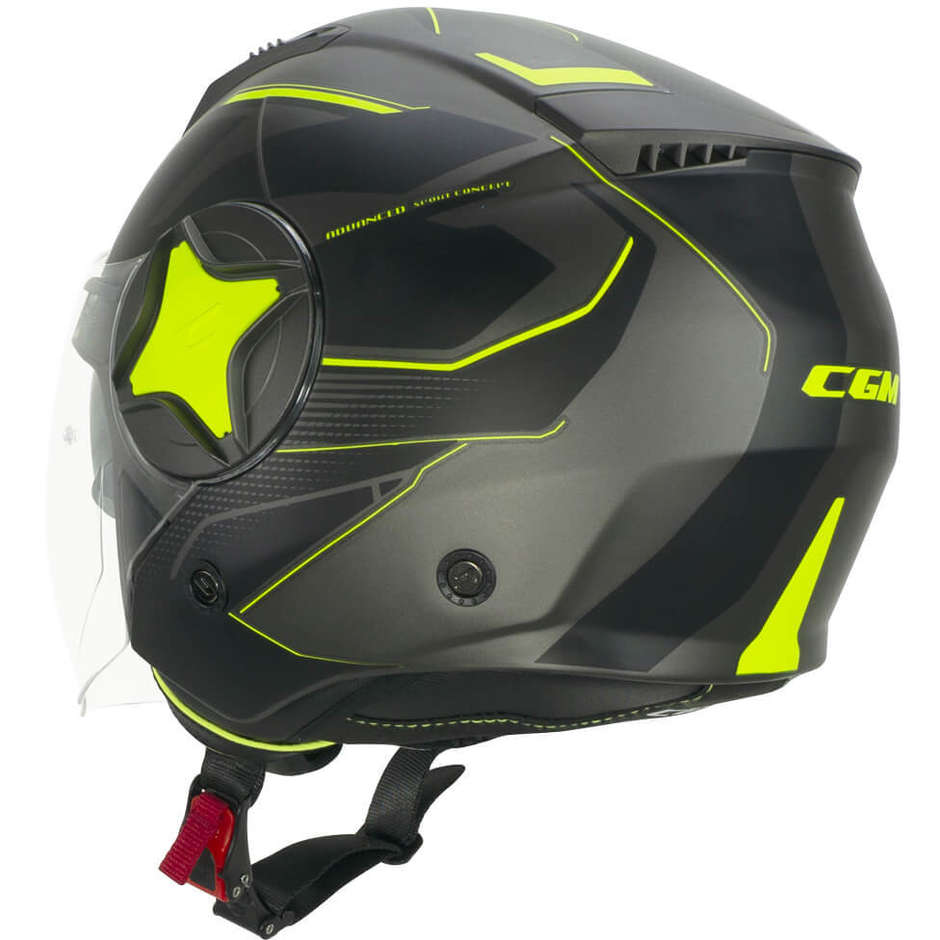 Motorcycle Helmet Jet Double Visor CGM 169G ILLI Sport Graphite Yellow Fluo