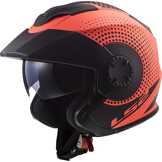 Motorcycle Helmet Jet Double Visor Ls2 OF570 VERSO Spin Orange Fluo Matt