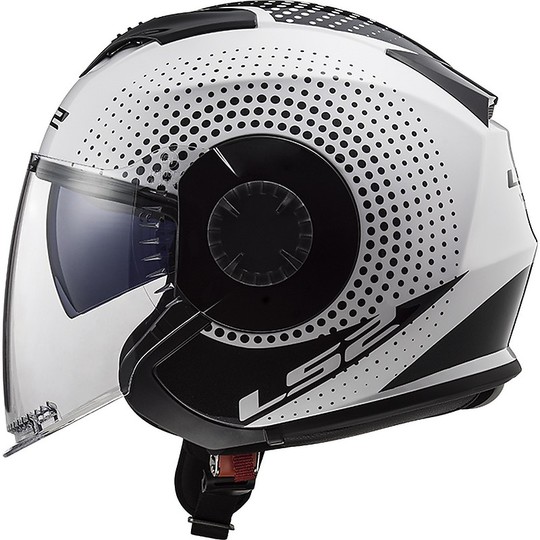 Motorcycle Helmet Jet Double Visor Ls2 OF570 VERSO Spin White Black