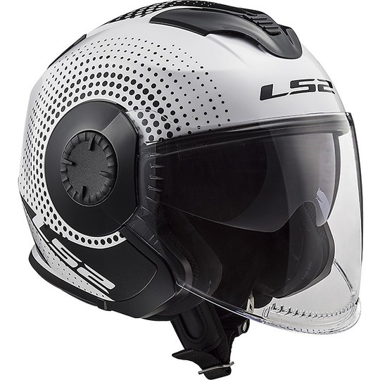 Motorcycle Helmet Jet Double Visor Ls2 OF570 VERSO Spin White Black