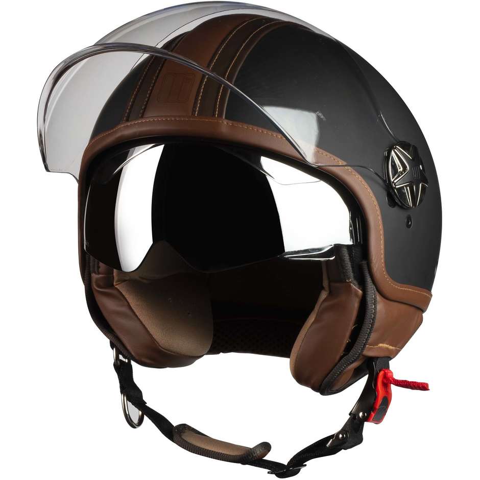 Motorcycle Helmet Jet Double Visor Motocubo Top Cube Matt Black Brown Leather