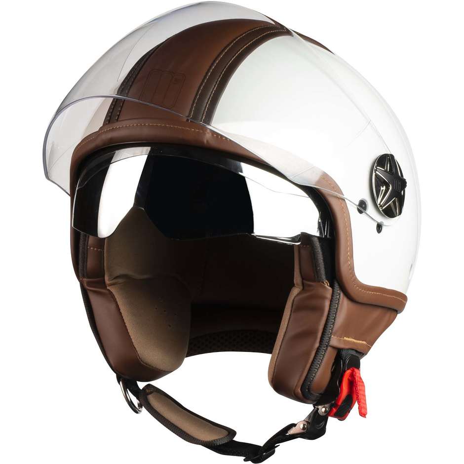 Motorcycle Helmet Jet Double Visor Motocubo Top Cube White Pearl Brown Leather