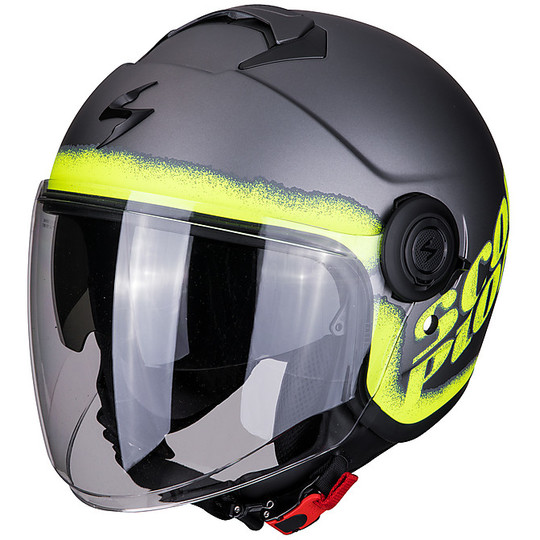 Motorcycle Helmet Jet Double Visor Scorpion EXO-CITY BLURR Silver Opaque Fluo Yellow