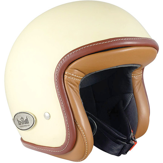Motorcycle Helmet Jet Fiber Custom Baruffaldi ZAR 2.0 Vintage Cream Leather Edge