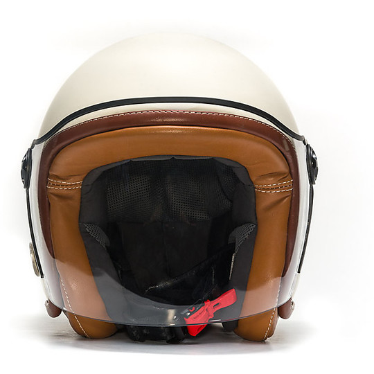 Motorcycle Helmet Jet Fiber Custom Baruffaldi ZAR 2.0 Vintage Cream Leather Edge
