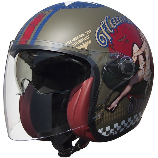 Motorcycle Helmet Jet Fiber Double Visor Premier Vangarde Pin Up Military