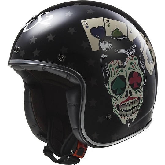 Motorcycle Helmet Jet Fiber LS2 OFF 583 Bobber Tattoo Black