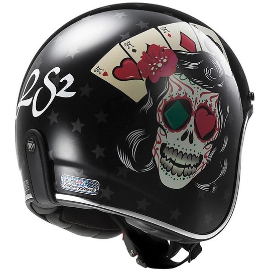 Motorcycle Helmet Jet Fiber LS2 OFF 583 Bobber Tattoo Black