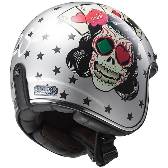 Motorcycle Helmet Jet Fiber LS2 OFF 583 Bobber Tattoo Silver