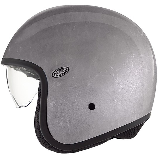 Motorcycle Helmet Jet Fiber Premier 2017 Vintage CK Old Style Silver