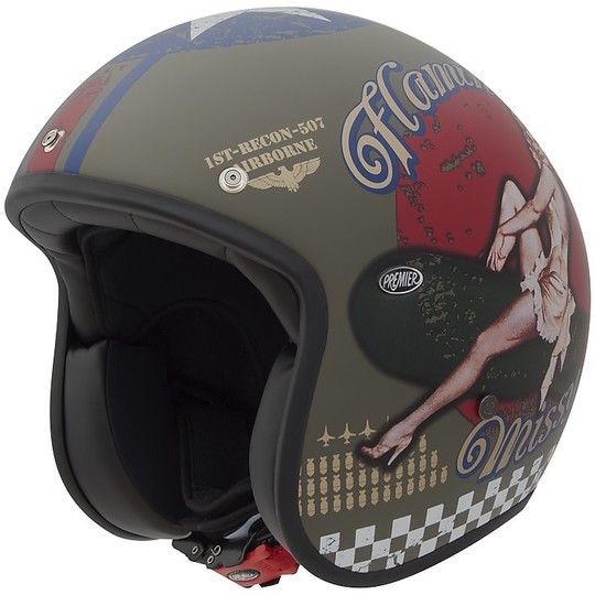 Motorcycle Helmet Jet Fiber Premier Le Petit Classic Pin Up Military BM