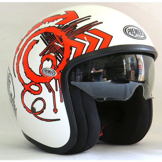 Motorcycle Helmet Jet Fiber Premier RX8 Vintage Red White