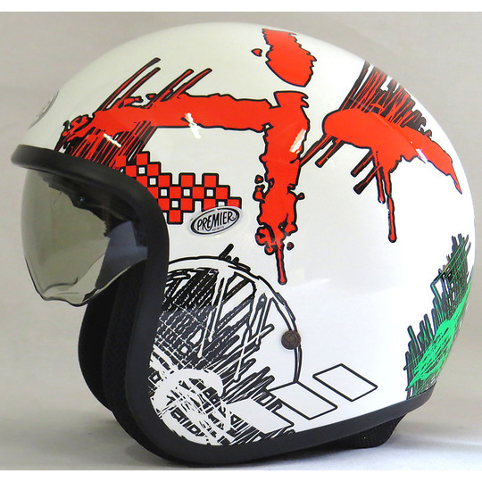 Motorcycle Helmet Jet Fiber Premier RX8 Vintage Red White