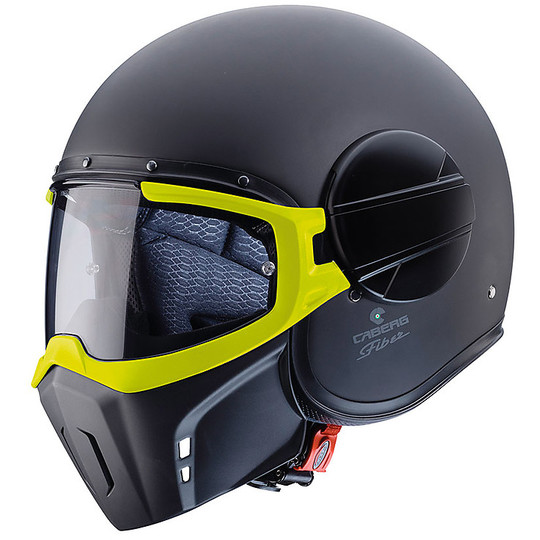 Motorcycle Helmet Jet Fiber With Removable Caberg Chin Ghost Matt Black Fluo