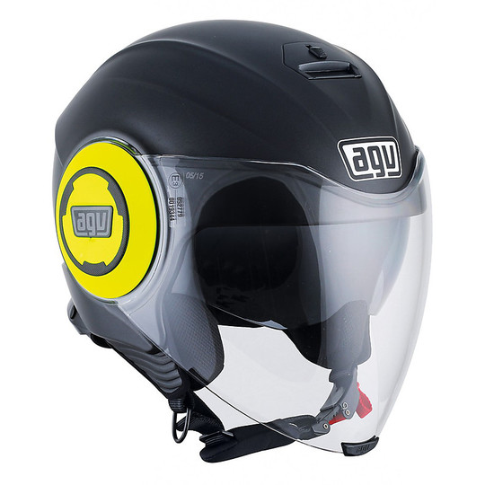 Motorcycle Helmet Jet Fluid Agv 2017 Double Visor Mono Black Yellow Opaque