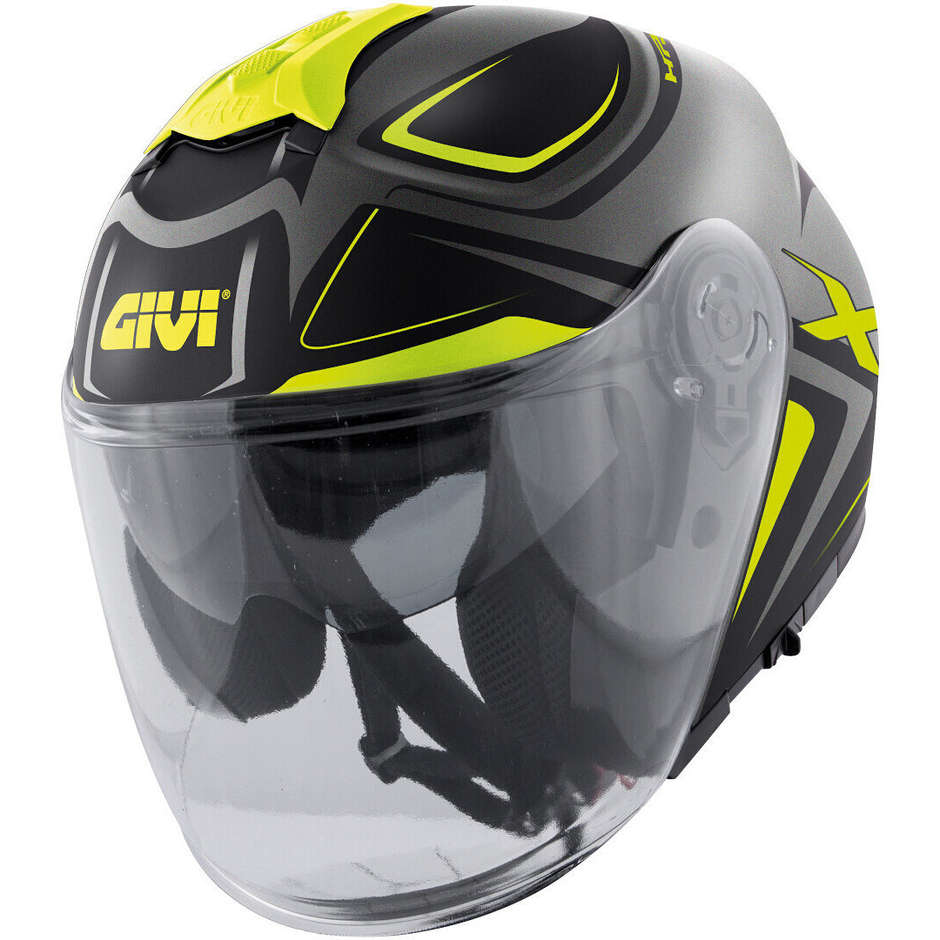 Motorcycle Helmet Jet Givi X.22 Planet Hyper Black gray Yellow Double Visor