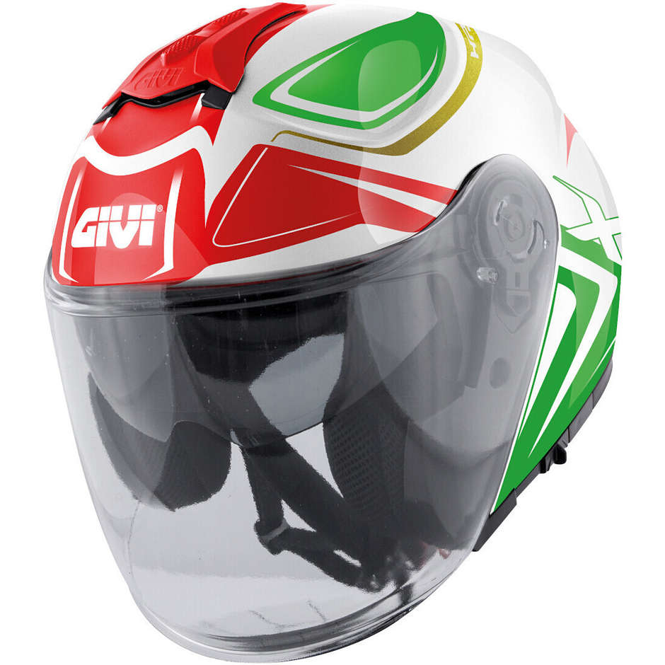 Motorcycle Helmet Jet Givi X.22 Planet Hyper White Red Green Double Visor
