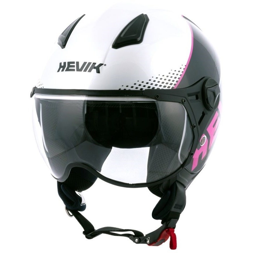 Motorcycle helmet Jet Hevik HV-28 White Fuchsia Rounded visor