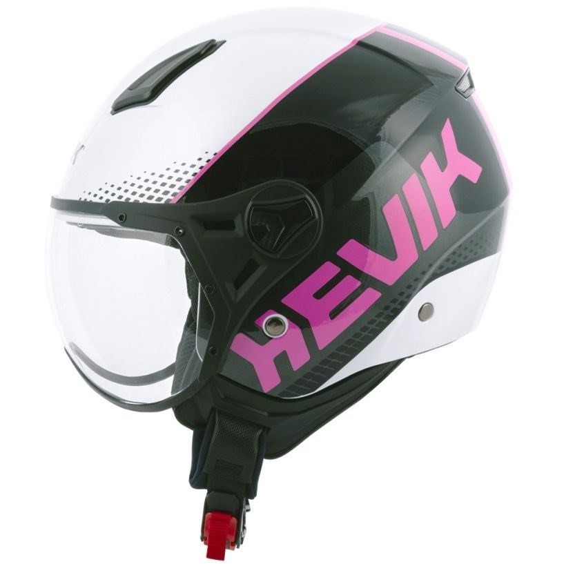 Motorcycle helmet Jet Hevik HV-28 White Fuchsia Rounded visor