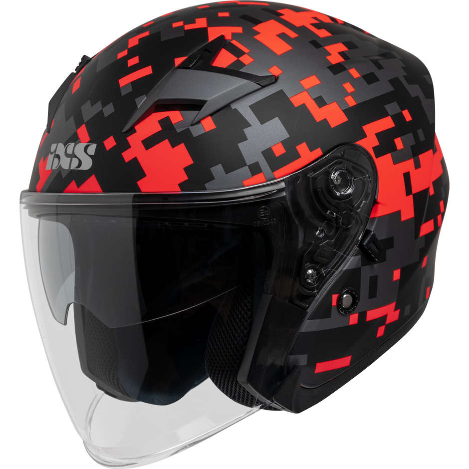 Motorcycle Helmet Jet Ixs 99 2.0 Double Visor Matt Black Red