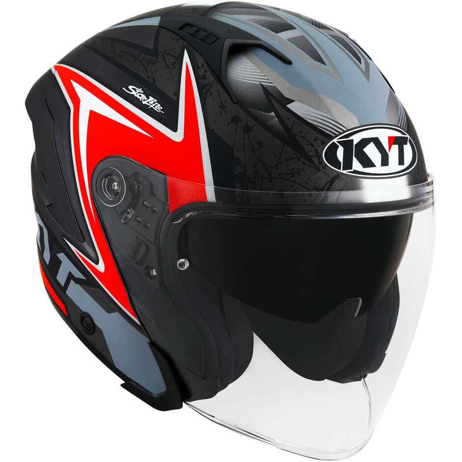 Motorcycle Helmet Jet Kyt NF-J ATTITUDE Anthracite Matt Red