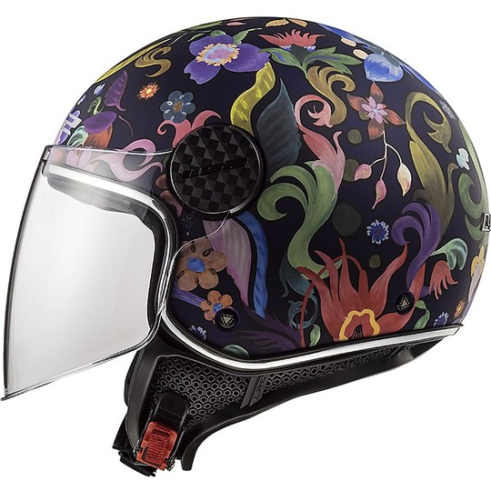 Motorcycle Helmet Jet LS2 OF558 SPHERE LUX Bloom Black Pink + Dark Visor
