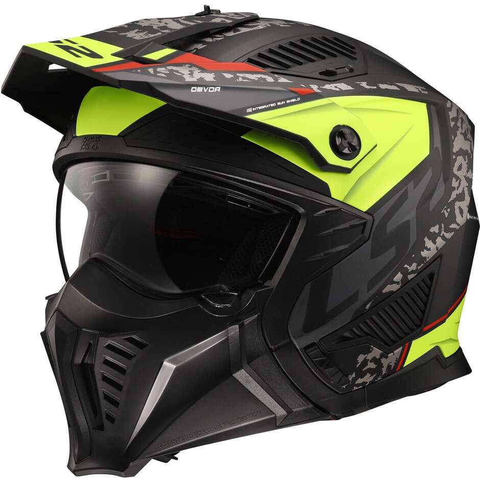 Motorcycle Helmet Jet Ls2 OF606 DRIFTER DEVOR Black Yellow Fluo Matt