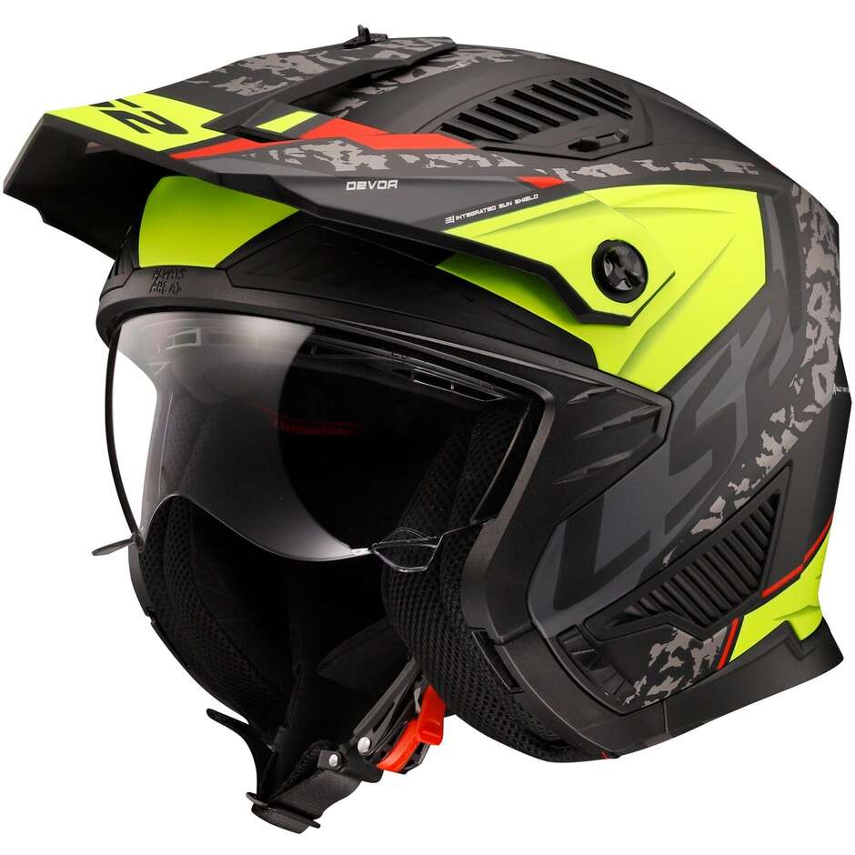 Motorcycle Helmet Jet Ls2 OF606 DRIFTER DEVOR Black Yellow Fluo Matt
