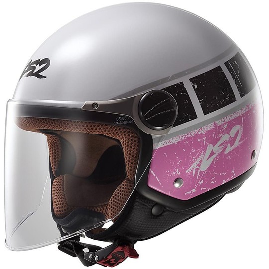 Motorcycle Helmet Jet LS2 OFF 560 Rook White / Pink