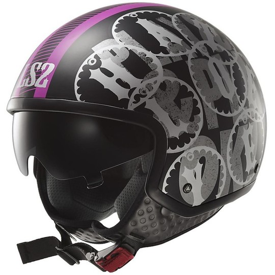 Motorcycle Helmet Jet LS2 OFF 561 Wave Duo Black / Matt Rose