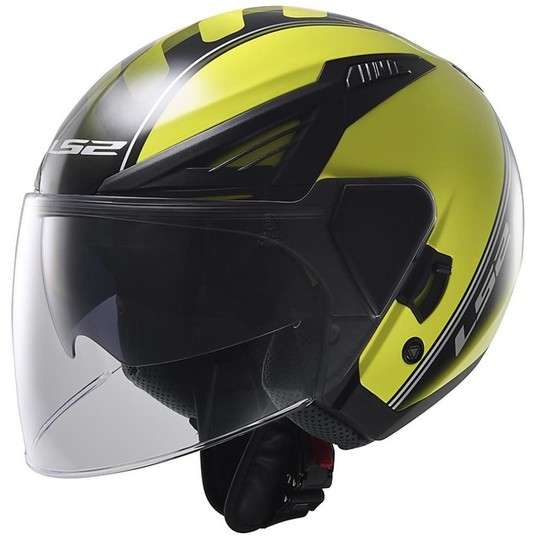 Motorcycle Helmet Jet LS2 OFF 586 Bishop Atom Hi-Vision Yellow