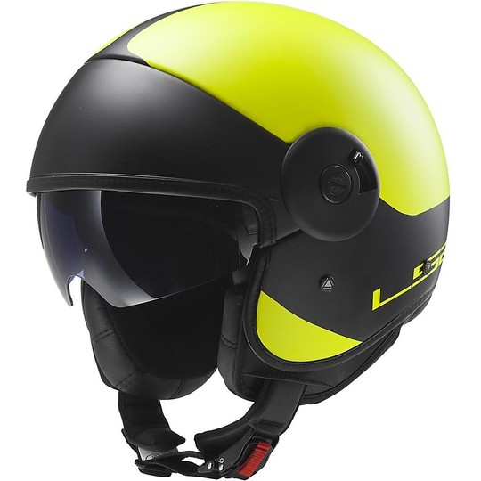 Motorcycle Helmet Jet LS2 OFF597 Fiber Convertible Via Hi-Vision Yellow