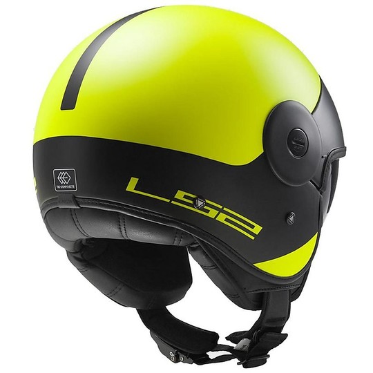 Motorcycle Helmet Jet LS2 OFF597 Fiber Convertible Via Hi-Vision Yellow