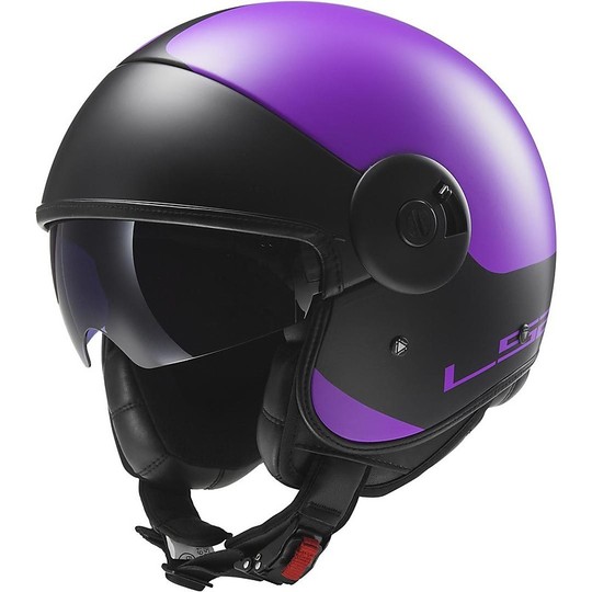 Motorcycle Helmet Jet LS2 OFF597 Fiber Convertible Via Matt Purple