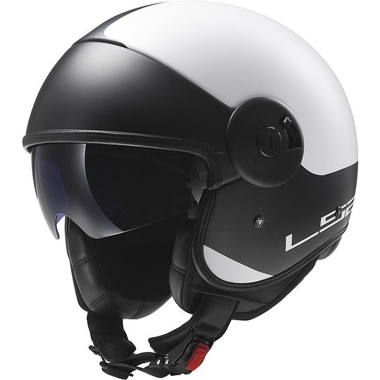Motorcycle Helmet Jet LS2 OFF597 Fiber Convertible Via Matt White / Black