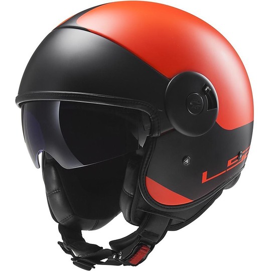 Motorcycle Helmet Jet LS2 OFF597 Fiber Convertible Via Orange Matt / Black