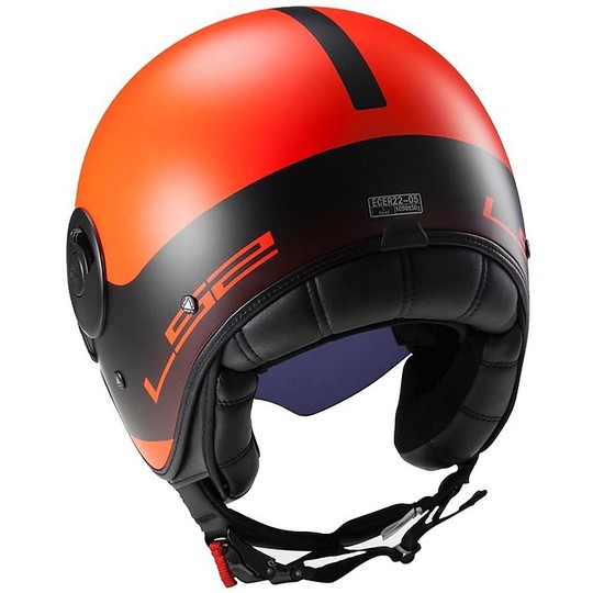 Motorcycle Helmet Jet LS2 OFF597 Fiber Convertible Via Orange Matt / Black