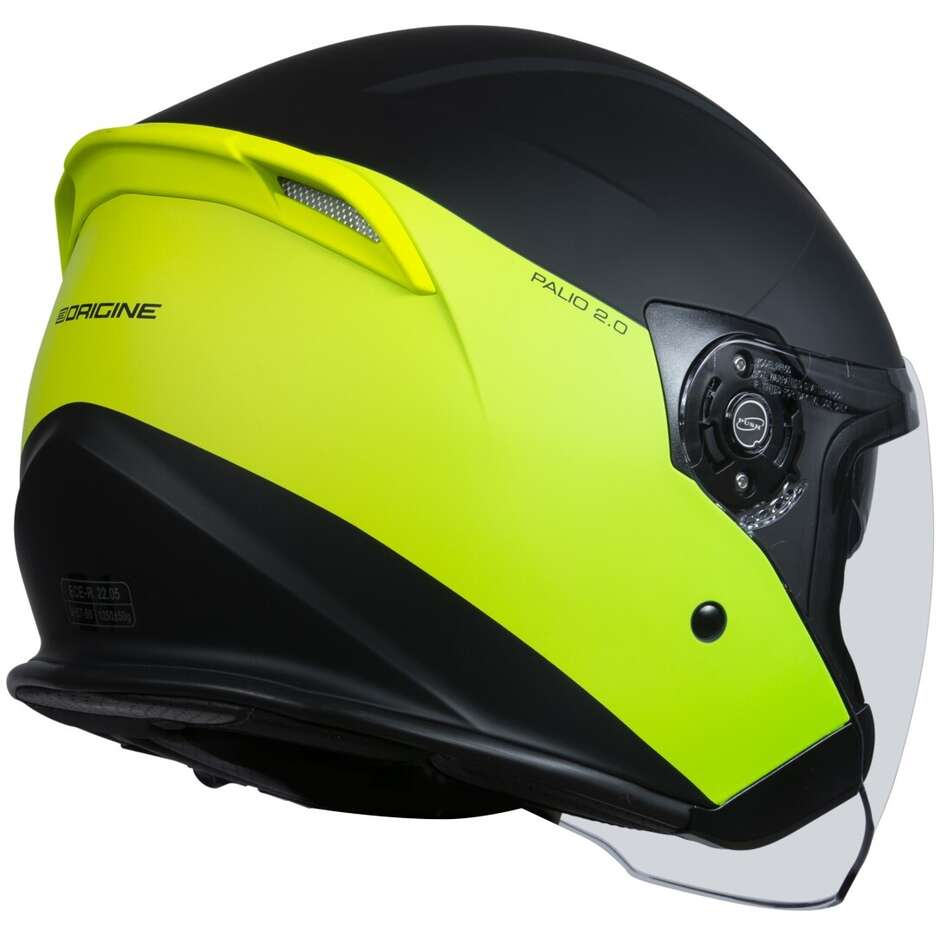 Motorcycle Helmet Jet Origin PALIO 2.0 Scout Fluo Yellow Glossy Black