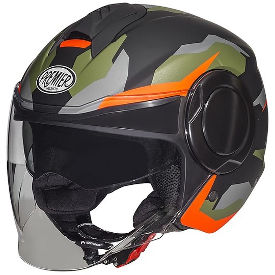 Motorcycle Helmet Jet Premier COOL CAMOUFLAGE BM Matt Black Green Orange