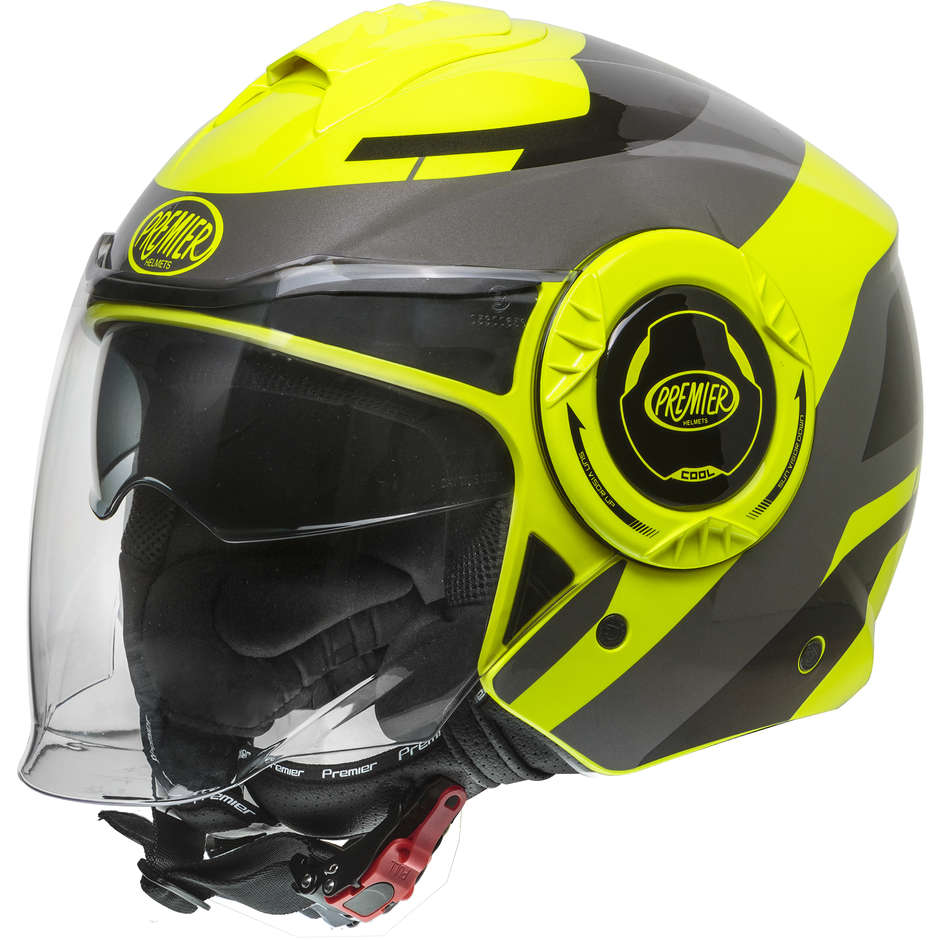 Motorcycle Helmet Jet Premier COOL OPT FLUO Black Gray Fluo Yellow