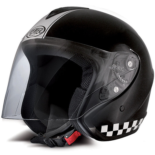 Motorcycle Helmet Jet Premier Eos Bicolor Gloss Black With Visor Long