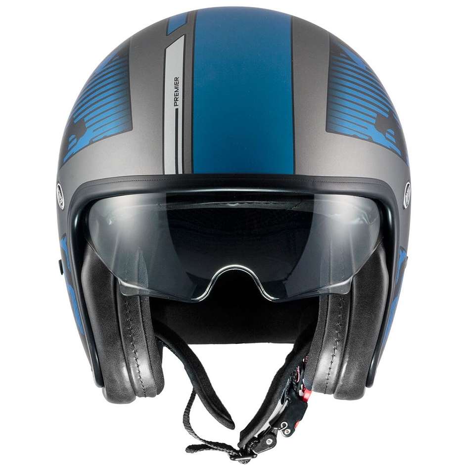 Motorcycle Helmet Jet Premier VINTAGE DX 12 BM Gray Blue Matt